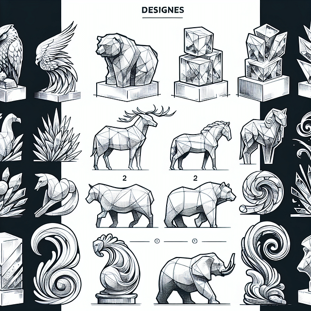 sketches of ice sculpture designs appropriate for machine-made and natural ice