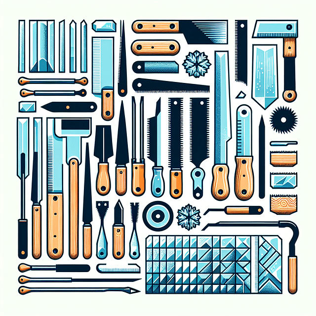 ice carving tools laid out for machine-made and natural ice