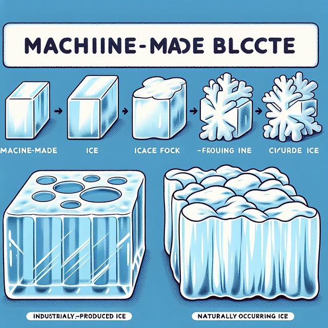 clear machine-made ice block versus organic-looking natural ice block
