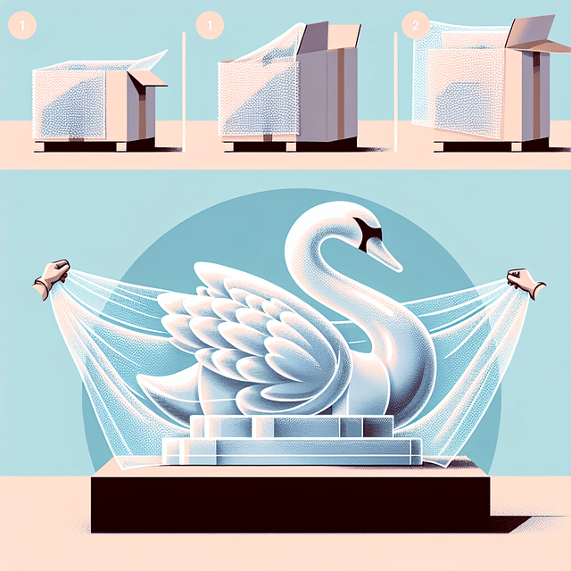 ice sculpture being wrapped in bubble wrap