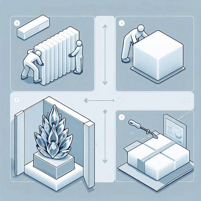 ice sculpture being placed inside a custom-fitted foam enclosure