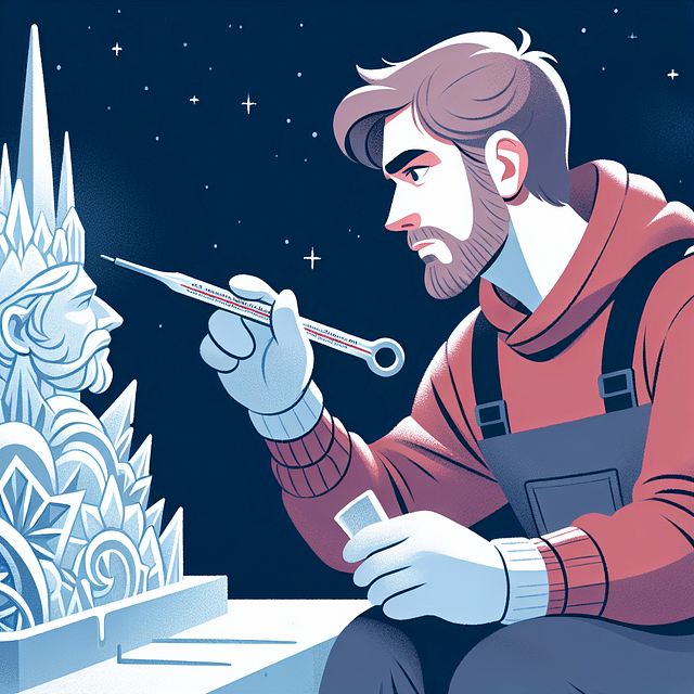 artist checking the temperature of an ice sculpture
