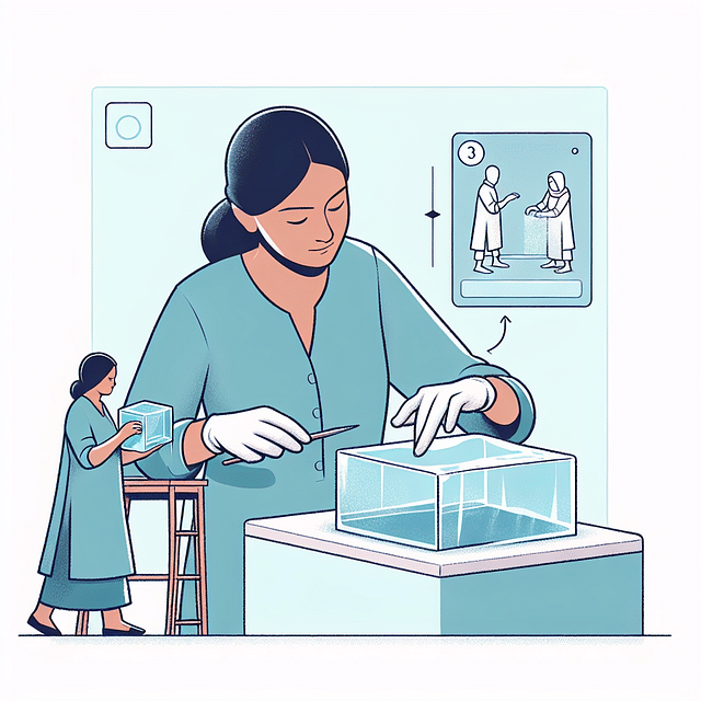 ice sculptor inspecting a clear block of ice