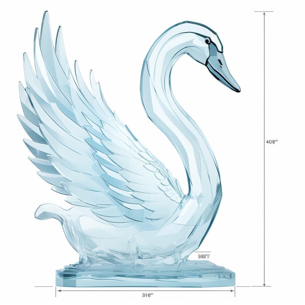 Sketch of a swan ice sculpture with dimensions noted