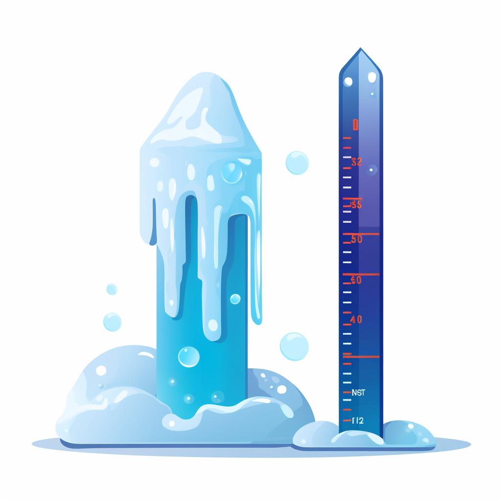 A thermometer showing a temperature below freezing next to an ice sculpture