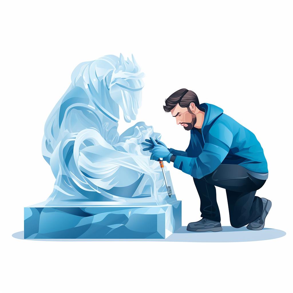 A sculptor polishing a finished ice sculpture
