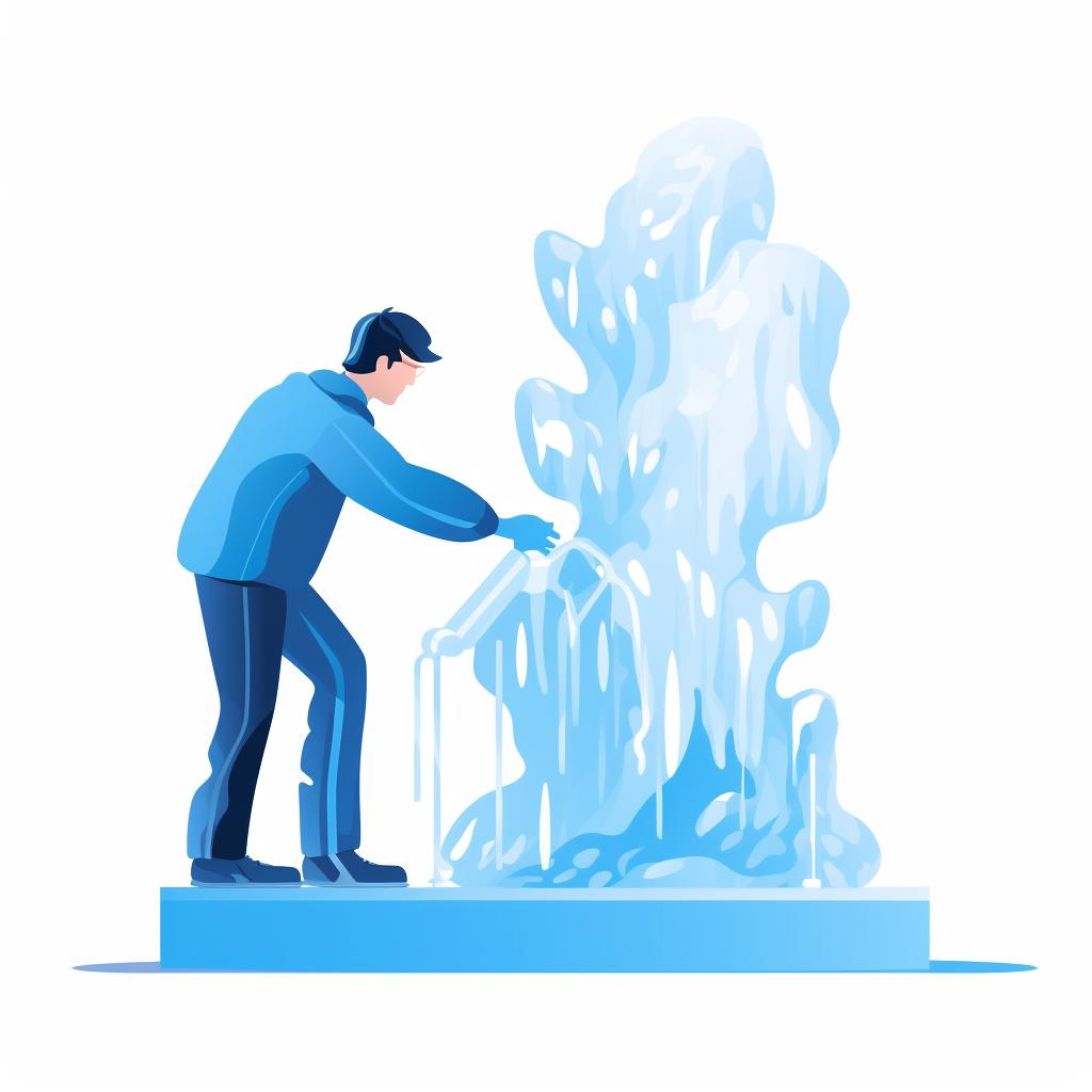 A person spraying a finished ice sculpture with water.