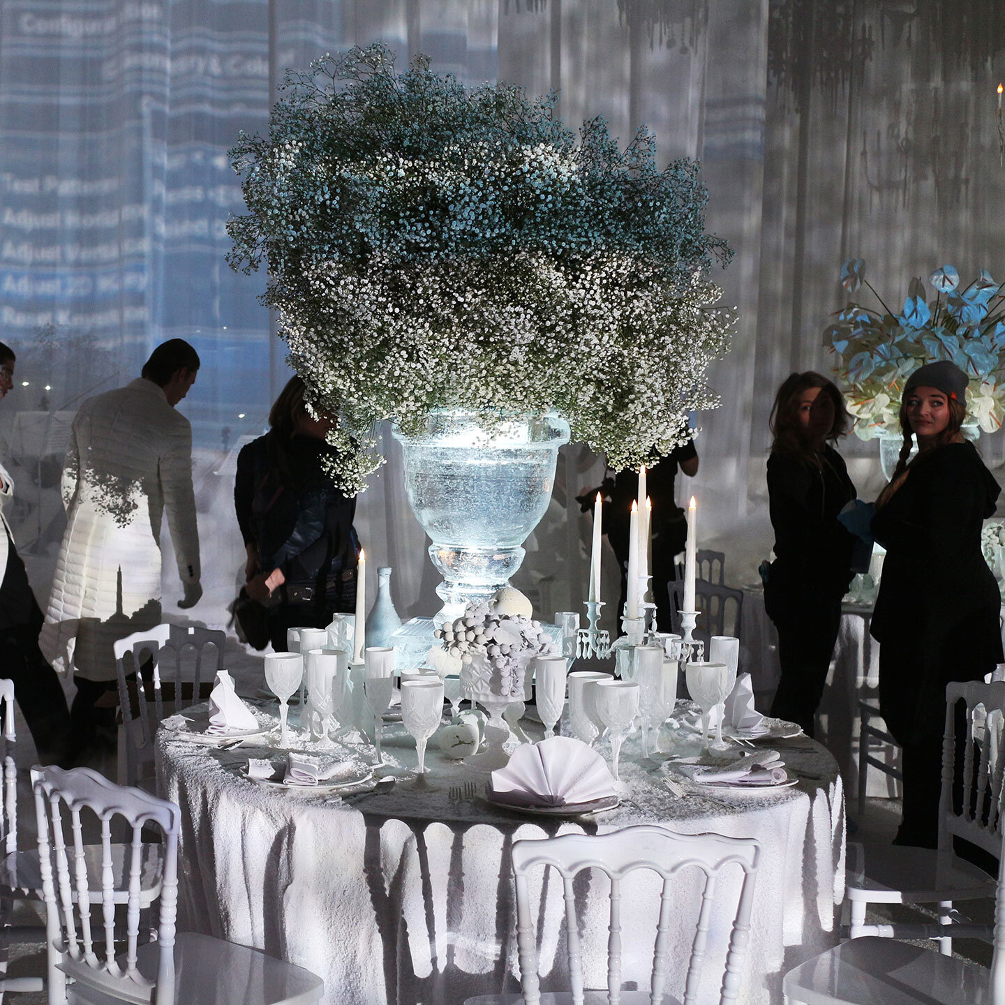 Elegant ice sculptures used as decor in a winter wedding