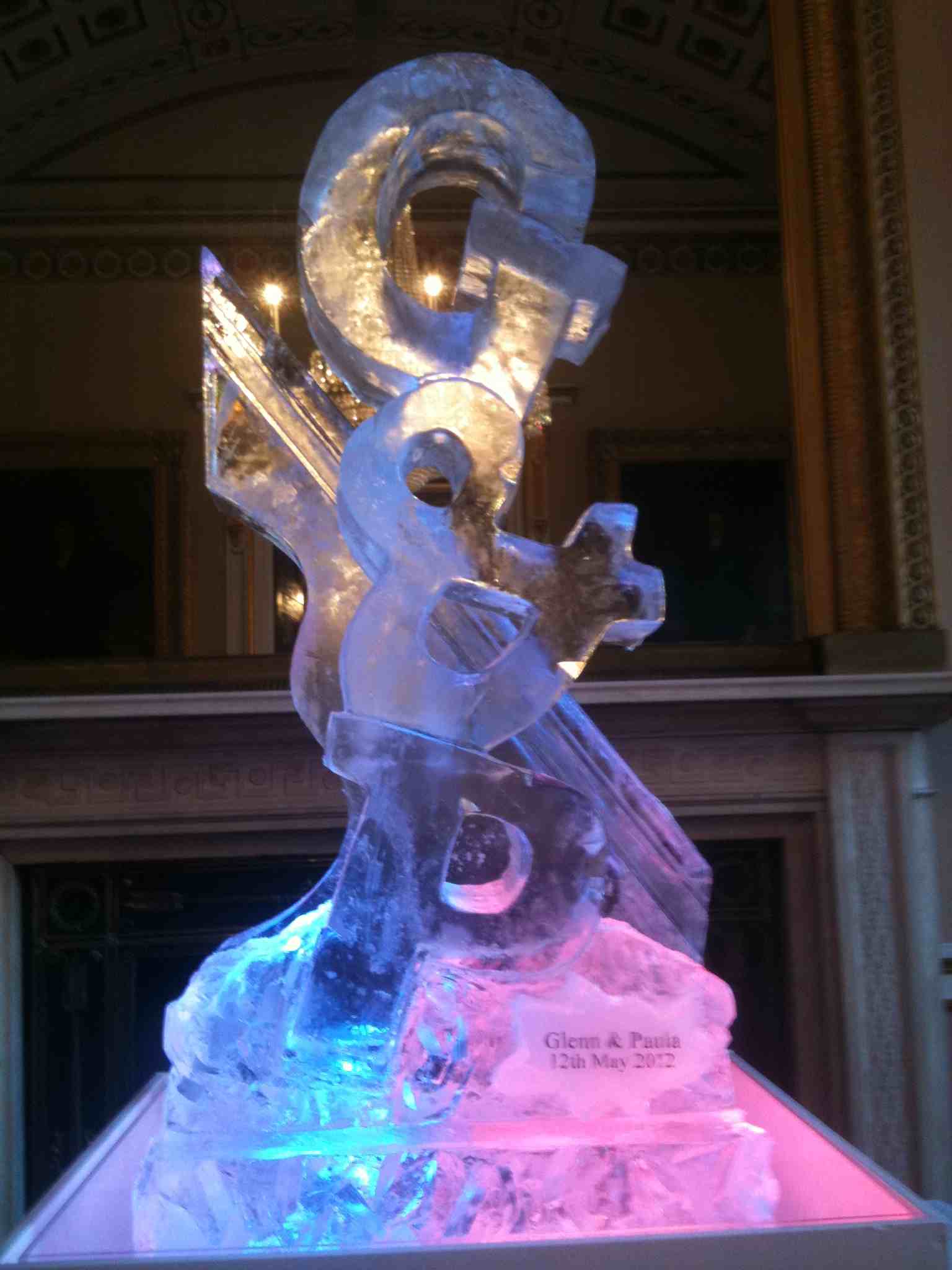 Elegant and complex large ice sculpture at a wedding